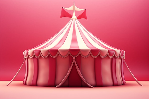 tenda da circo con palloncini e confetti su sfondo rosa