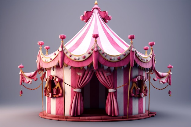 tenda da circo con palloncini e confetti su sfondo rosa