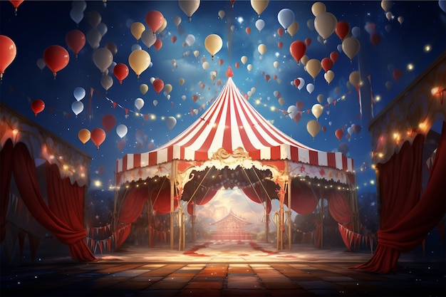 tenda da circo con palloncini e confetti