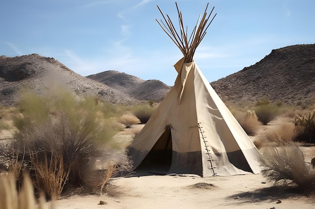Tenda dei nativi americani nel deserto al soleggiato giorno d'estate immagine generata dalla rete neurale