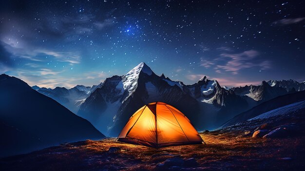 Tenda nel cielo stellato delle montagne