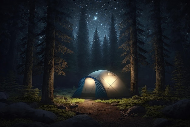 Tenda nella notte eco foresta vacanza nella natura