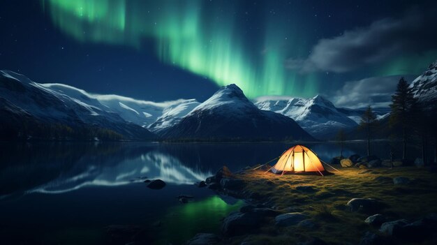 Tenda sotto l'aurora borealeIslanda