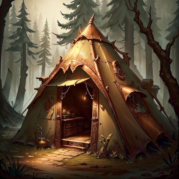 tenda sulla foresta oscura
