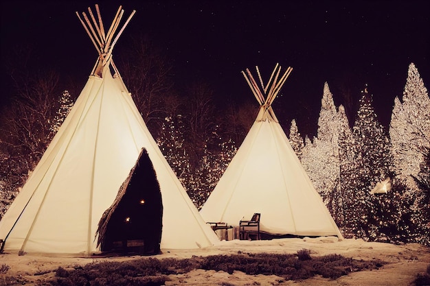 Tenda Teepee nelle luci di Natale