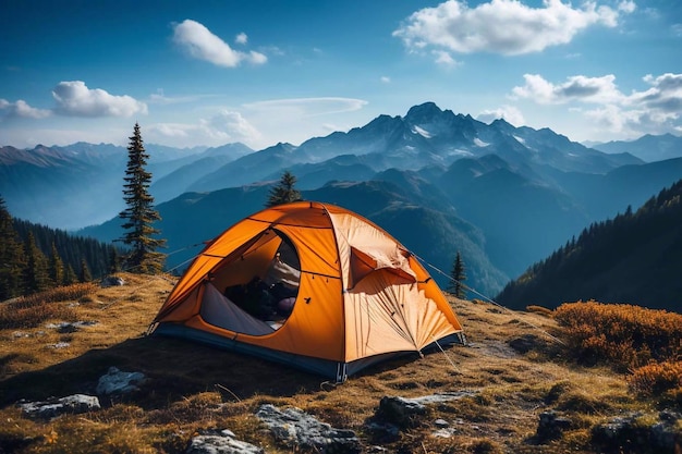 Tenda turistica in cima a una montagna IA generativa