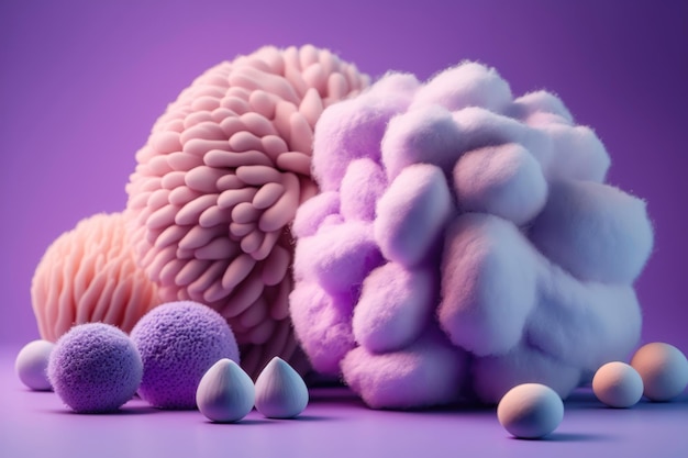 Tendenza colore corallo creativo e sfondo viola zucchero filato generazione AI