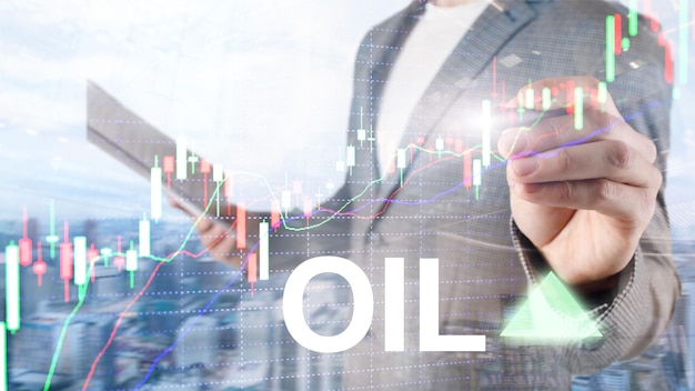 Tendenza del petrolio in rialzo Prezzo del greggio in borsa negoziazione in rialzo Prezzo del petrolio in rialzo Freccia in aumento Sfondo astratto business