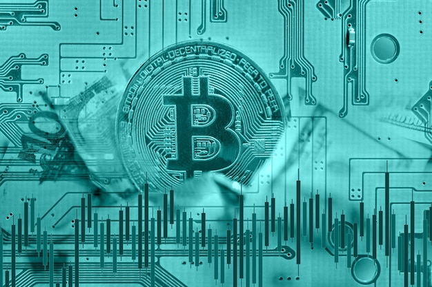 Tendenze economiche valuta digitale virtuale e concetto di commercio di investimenti finanziari. Fondo astratto di finanza di criptovaluta di Bitcoin.
