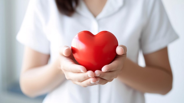 Tenendo il cuore rosso nelle mani dedizione medica amore carità concetto poster