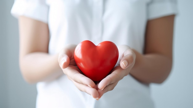 Tenendo il cuore rosso nelle mani dedizione medica amore carità concetto poster