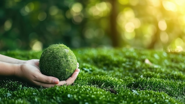 Tenere in mano la palla di terra sfondo della foresta Giorno della Terra Ambiente società concetto ambientale