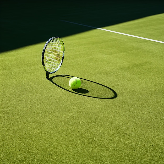 Tennis Delight Ball Racket e Shadow su Green Grass Court