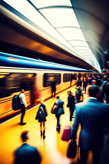 Terminal dell'aeroporto affollato Persone in fretta nel deposito della stazione ferroviaria Movimento e trasporto astratti