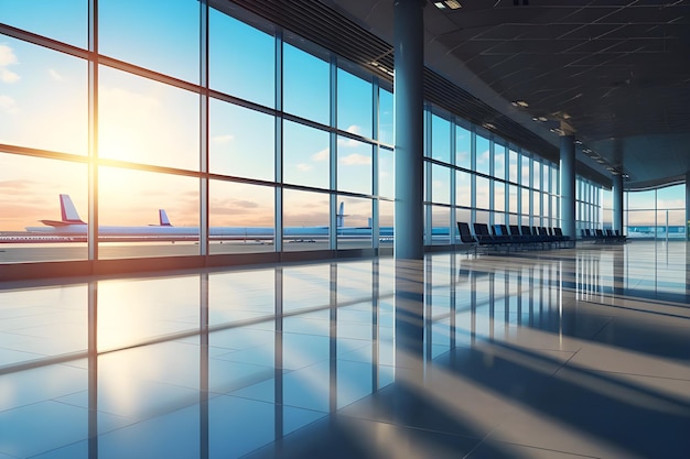 Terminale aereo vuoto al tramonto Concept di viaggio 3D Rendering
