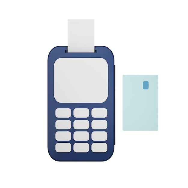 Terminale POS con ricevuta e carta di credito Macchina per carte e carte di debito su sfondo bianco 3d rendering 3d illustration