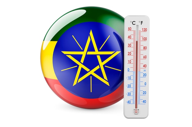 Termometro con bandiera etiope Calore in Etiopia concetto rendering 3D isolato su sfondo bianco