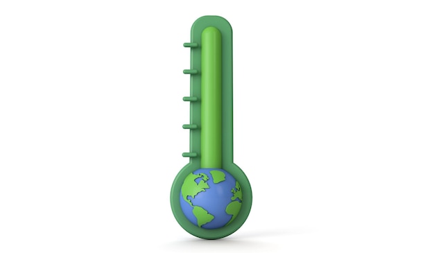 Termometro di concetto di riscaldamento globale del pianeta terra con il modello di terra d render