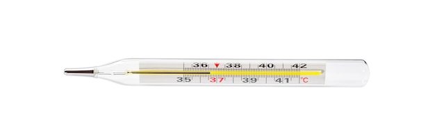 Termometro per la misurazione della temperatura corporea umana isolato su sfondo bianco con tracciato di ritaglio