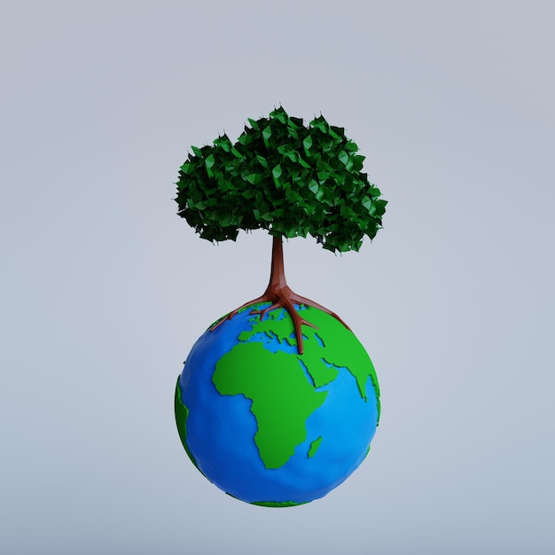 Terra con albero sopra sfondo