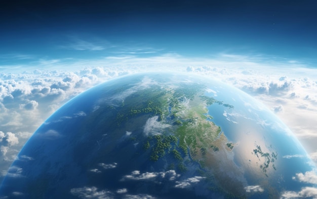 terra con superficie geografica realistica e atmosfera nuvolata orbitale 3d
