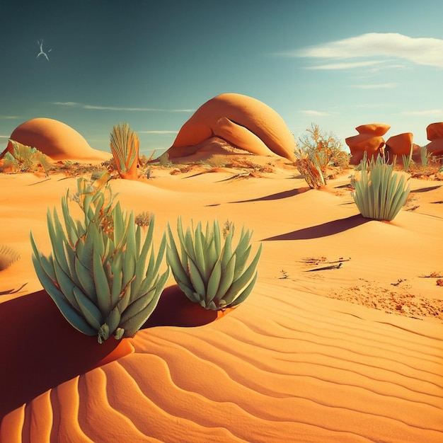 Terra deserta con piante di cactus sparse