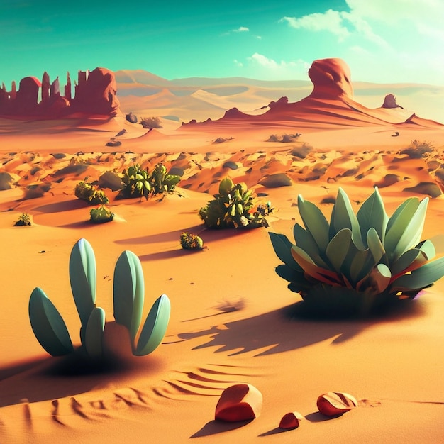 Terra deserta con piante di cactus sparse