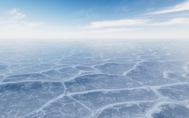 Terra di ghiaccio con rendering 3d del modello di crepa