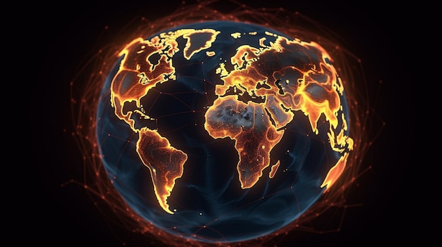 terra digitale con linee di collegamento luminose ai generativi scuri