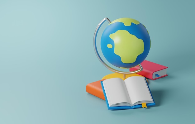 Terra e Libro per la celebrazione della Giornata Mondiale del Libro 3D Render