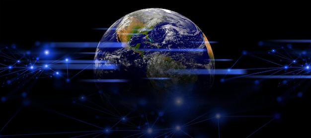 Terra e rete di satellite Internet per l'archiviazione su cloud di dati di telecomunicazione di 5g rete globale di attività di comunicazione di dati sociali Elementi di questa immagine forniti dalla NASA