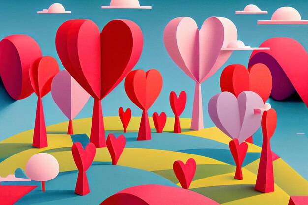 Terra fantasy 3D fatta di concetto di design di cuori realizzato con Generative AI San Valentino o festa della mamma