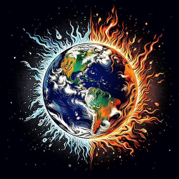 Terra in stile cartone animato illustrazione della giornata mondiale dell'arte immagine di sfondo nero