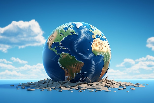 Terra nel mare Concetto di riscaldamento globale 3D'illustrazione