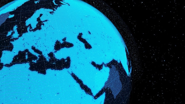 Terra orbitale digitale 3D nel cyberspazio che mostra il concetto di tecnologia di rete