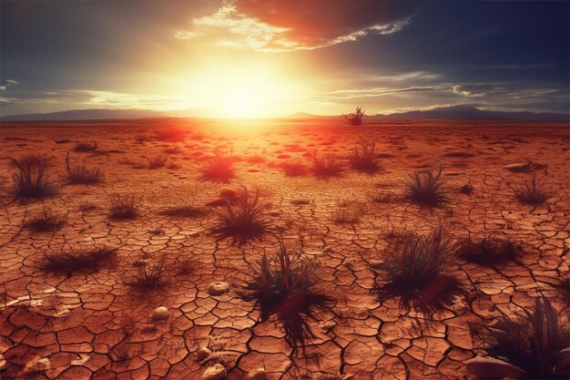 Terra secca e pianta morente estate calda causata da El Nino