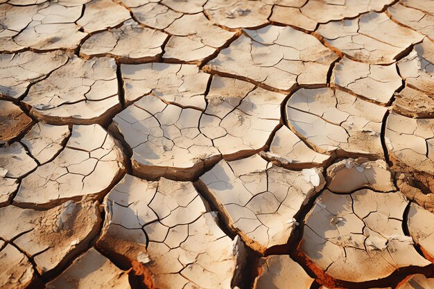 Terra secca nel deserto Crosta del suolo fessurata Cambiamento climatico Acutezza dettaglio estremo