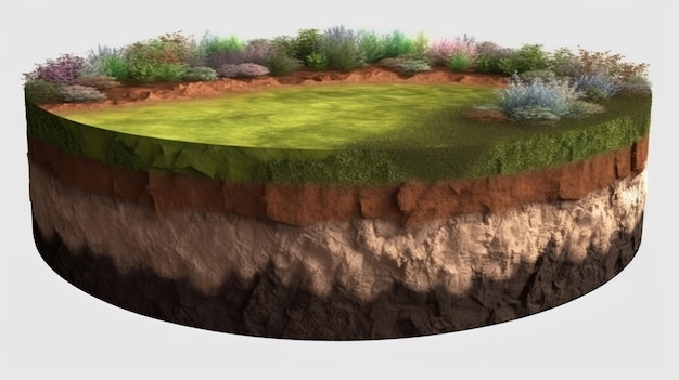 Terra terra Strati di suolo Illustrazione 3D suolo rotondo sezione trasversale galleggiante paesaggio fantasia isola galleggiante