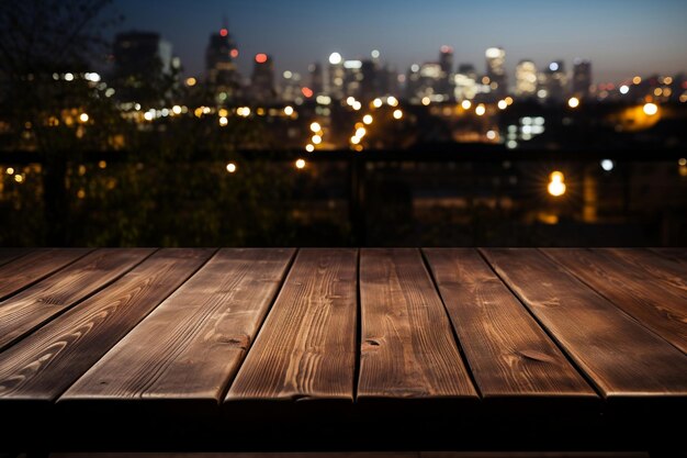 Terrace notturna tavolo di legno vuoto IA generativa