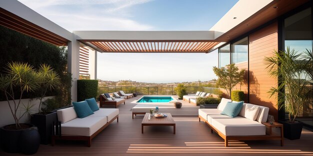 Terrazza dell'attico con piscina IA generativa