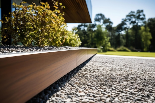 Terrazza di ghiaia nella casa moderna Architettura moderna del giardino Illustrazione AI generativa