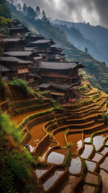 Terrazze di riso in montagna