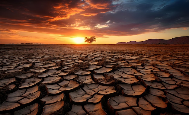 Terreno di terra secca e screpolata La consistenza della terra Siccità o terra secca AI generativa