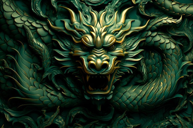 Terribile drago verde simbolo cinese del nuovo anno generato dall'intelligenza artificiale