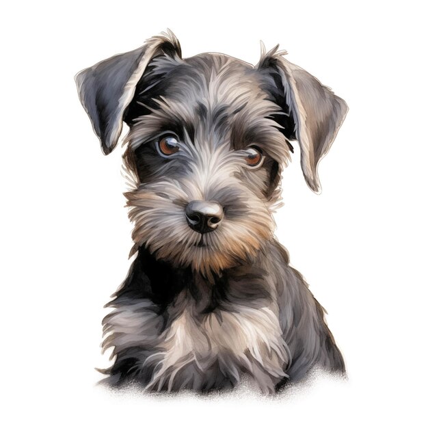 Terrier Cesky Cane cucciolo Cesky terrier clippart Illustrazione ad acquerello AI generativa