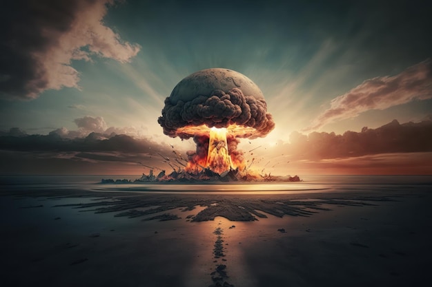 Terzo concetto di guerra mondiale con bombe nucleari giganti e armi chimiche che distruggono paesi continenti e terra