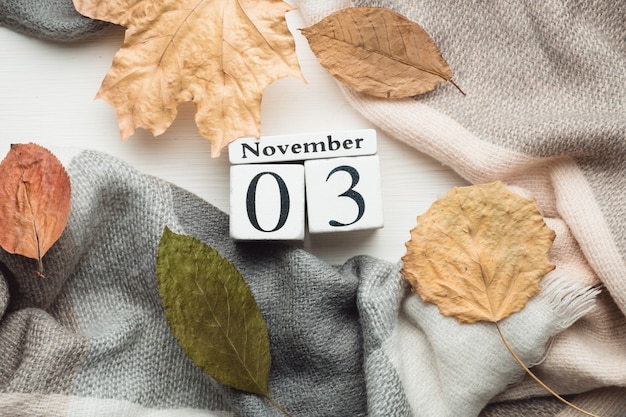 Terzo giorno del calendario del mese autunnale novembre.