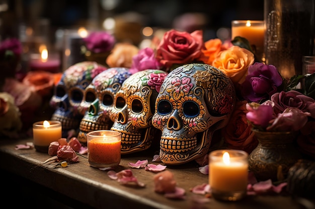 Teschi di zucchero nel giorno messicano dell'altare dei morti
