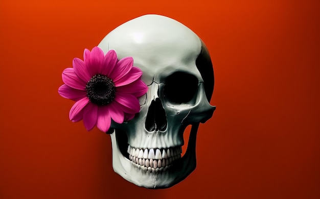 Teschio con fiori spaventoso creativo per dia de los muertos giorno dei morti halloween