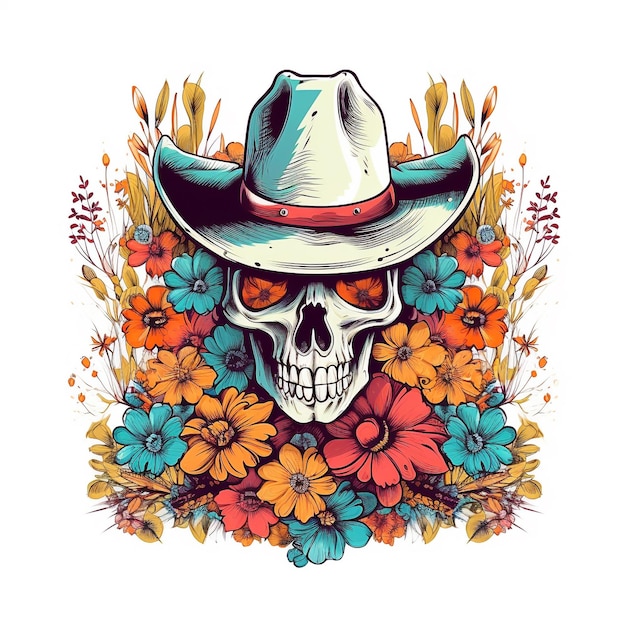 Teschio da cowboy con fiori